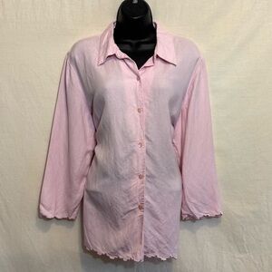 I-26 Joan‎ Leslie Vintage Pink Linen Blend 1/2 Sleeve Button Down Blouse Size L
